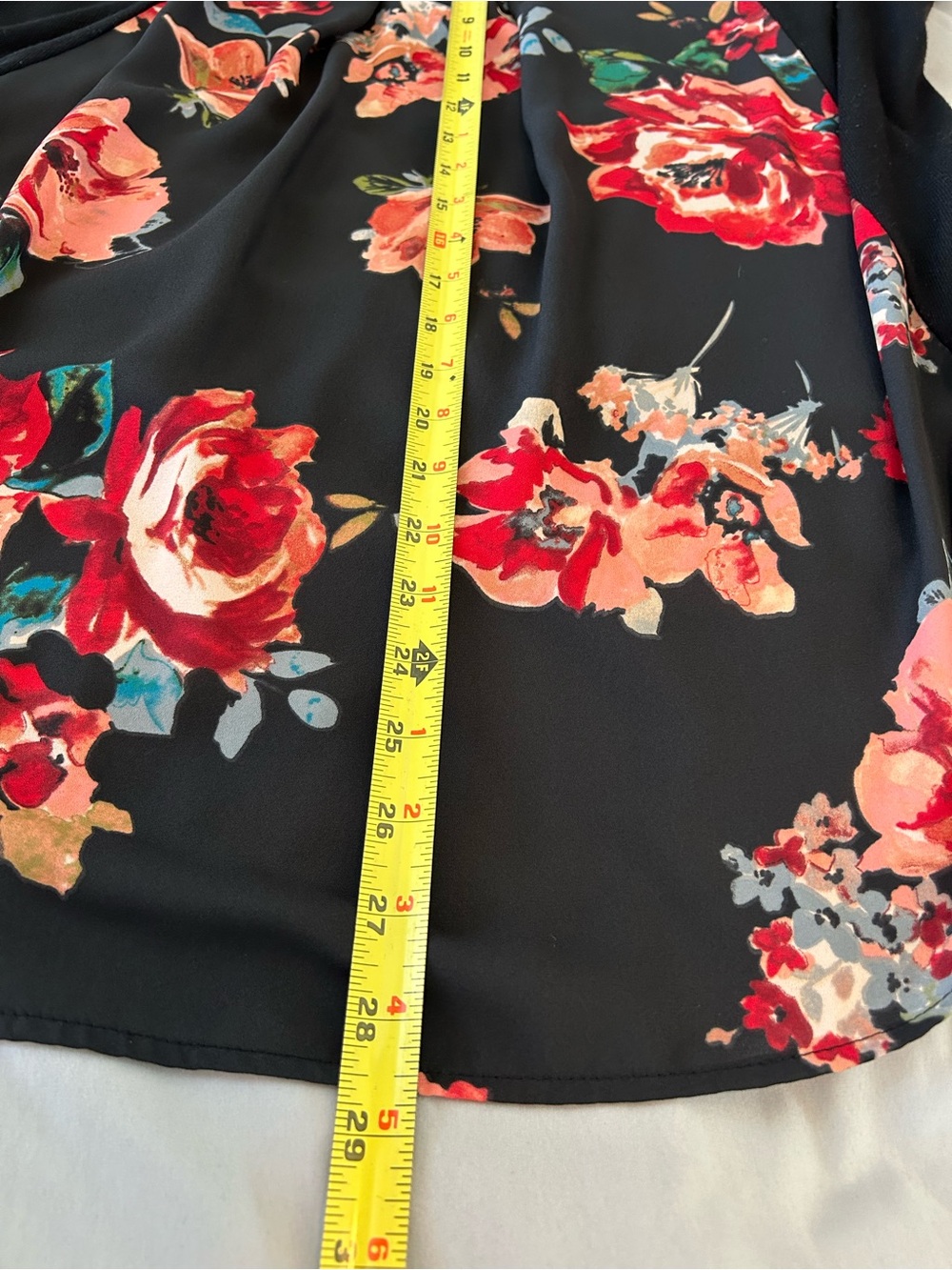 Black V-Neck Layered Tunic with Floral Back Panel - Picture 6 of 7